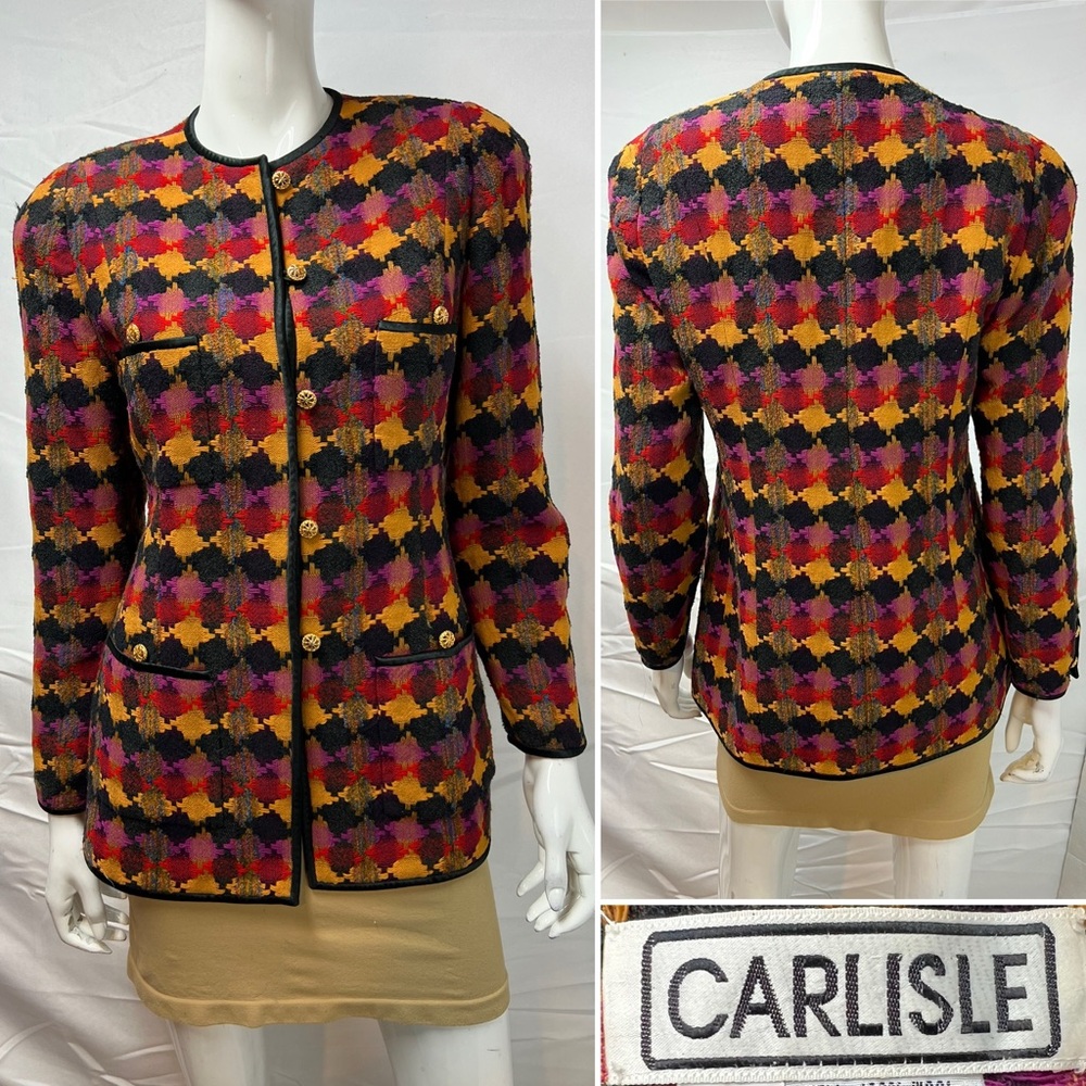 Vintage Carlisle Women’s 6 Wool Silk Geometric Woven Blazer Jacket Coat - Picture 6 of 12
